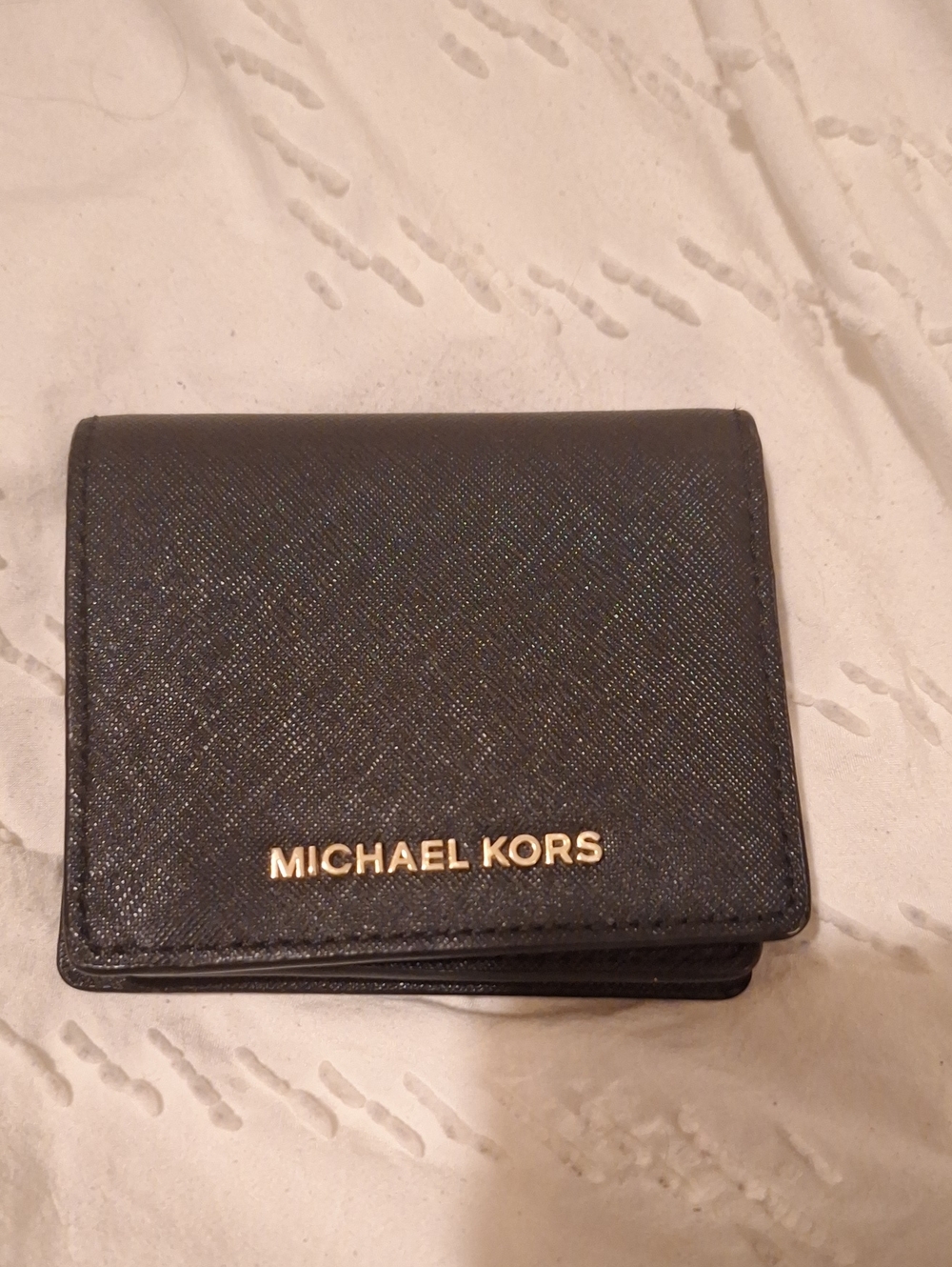 Michael Kors Black Saffiano Leather Folded Wallet with Gold Logo